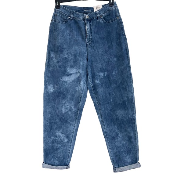 INC SZ 10/30 Tapered Cuffed Ankle Jeans High-Rise Stretch Medium Wash Indigo New - Picture 1 of 10